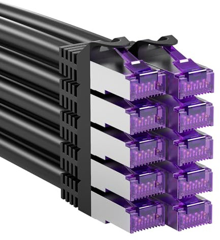 FGB 10 Gbps Patchkabel 0,5m x10, RJ45 Netzwerkkabel CAT 7, (SFTP PIMF Schirmung) Kupfer Ethernet Kabel 50cm, DSL LAN Kabel Kurz CAT7 CAT6 CAT5, Schwarz