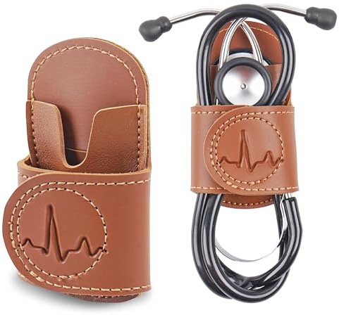Czzmy Stethoscope Holder Hip Clip.Night Shift Nurse Essentials Organizer,Stethoscope Belt Clip for Scrubs, Nursing Tools Holster Case(1-Brown)