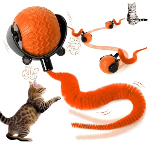 Interactive Cat Ball Toy, Automatic Moving Ball for Dog Toy, Self Rolling Smart Cats Toy Interactive Cat Toys with Tail (orange)