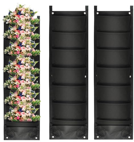 JWTRSVTY 2 Pièces Sacs De Culture De Plantes Suspendus, 7 Poches Sac à Plantes Mural, Sac En Feutre Mural De Résistant A Eau, Sac de Plantation Vertical, pour Balcon, Extérieur, Jardin, Cour