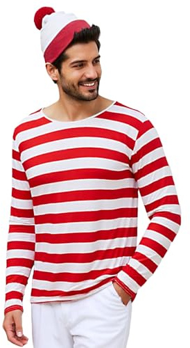 Wildarms rojo striped shirt y hat costume set - halloween costumes, christmas, carnival party outfit y theme parties (rojo blanco, s-m)