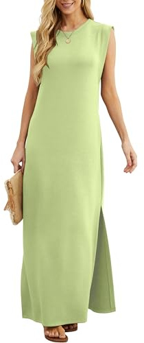 GRECERELLE Summer Maxi Dress Wedding Guest Maternity Party Casual Shirt Elegant Sleeveless Dresses for Ladies with Split and Pockets (Avocado Green,XL)