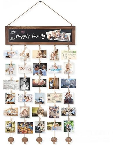 REDKNOT Fotogardin med 40 träklämmor gör-det-själv fotovägg fotoram kollage fotorep fotohållare dekor med 2 m hamparep och 10 fotoramar för hem födelsedag bröllop