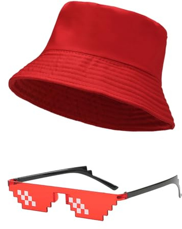 JDNFKG 1 Chapeau Rouge Et 1 Paire De Lunettes De Soleil, Chapeau De Dôme De Protection Solaire, Simple Chapeau Pelvien Double, Lunettes De Fête Drôles, Fréquences De Performance.
