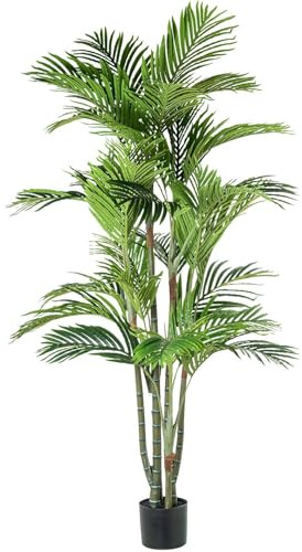 Planta Artificial de una Palmera Bambu con 6 Troncos de PVC en Verde 190x55x55cm
