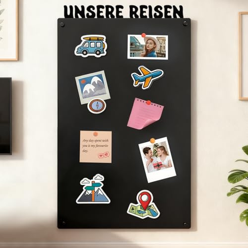 Magnettavla svart 80 × 50 cm – magnetisk vägg/anslagstavla för kök, kontor och barnrum – planeringstavla för foton, anteckningar och magneter (VÅRA RES)