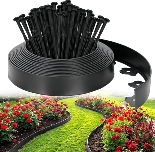 Landscape Edging Garden Kit No Dig 2IN 40FT with 60 Spikes Heavy Duty Black