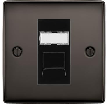 BG Nexus Black Nickel Single 1 Gang RJ45 Data Socket Black Insert NBNRJ451B