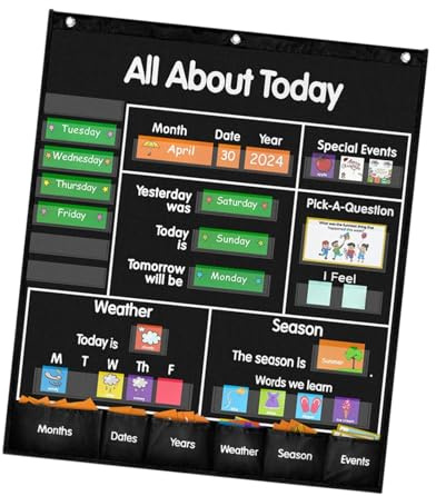 Ailan Omfattande uppsättning fickdiagram pedagogisk rolig kalenderdiagramorganisatör undervisningsverktyg material väder ABC bokstäver organisera undervisningsverktyg material hängande