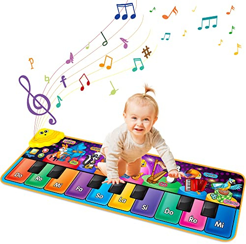 Tesok Kids Animals Musical Piano Mats with 10 Piano Keyboard | 25 Music Sounds,7 instrument sounds,Dance Mat,Musical mat,Early Education Interactive Toys for 1 2 3+Years Old Girls Boys