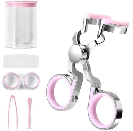 Contact Lens Applicator Tool with Eye Support, Pink and Silver, Portable Beginner Helper Kit with Storage Case and Accessories (pink)