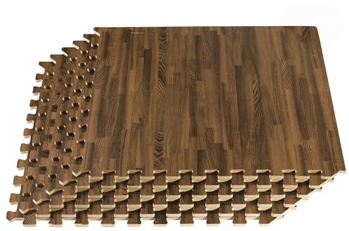 Forest Floor 5/8 Inch Thick Printed Foam Tiles, Premium Wood Grain Interlocking Foam Floor Mats, Anti-Fatigue Flooring, Walnut, 100 Sq Ft