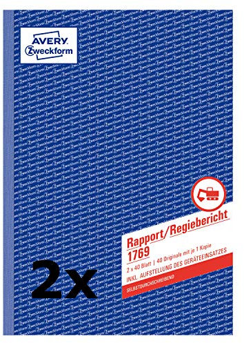 Avery Zweckform 1769 Rapport/Regiebericht (A4, selbstdurchschreibend, 2x40 Blatt) (2 Stück, Rapport/Regiebericht | selbstdurchschreibend) (2 Stück)