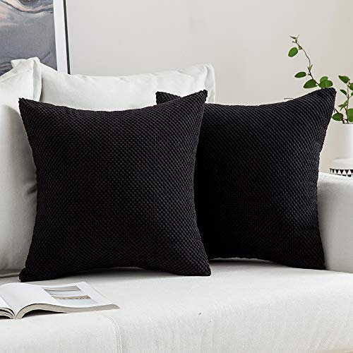 MIULEE 2er Set Kissenbezüge Dekokissen Körnig Dekorativ Kissenbezug Kissenhülle Sofakissen Deko Bezug Weich Zierkissen Kissen für Wohnzimmer Schlafzimmer 50x50cm Schwarz