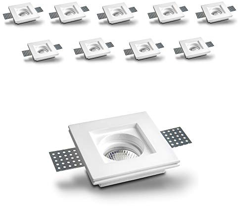 Eurekaled® - 10pz Portafaretto in Gesso CERAMICO da Incasso Quadrato Slim per Controsoffitti