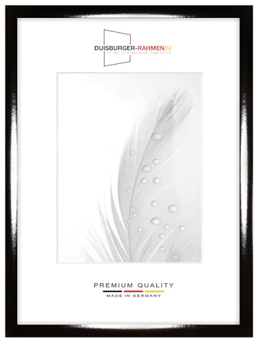 Duisburger-Rahmen24 DR24 Marco de fotos de 26 x 36 cm (negro brillante), marco de madera de densidad media de 35 mm de ancho, incluye cristal sintético antirreflectante, parte trasera estable,