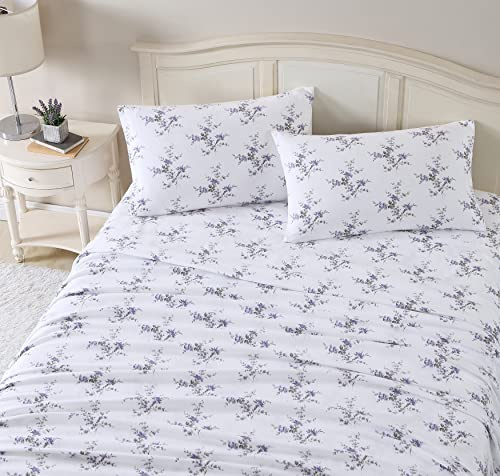 Laura Ashley - Queen Sheet Set, Cotton Flannel Bedding, Brushed for Extra Softness & Comfort (Jessika Lavender, Queen)