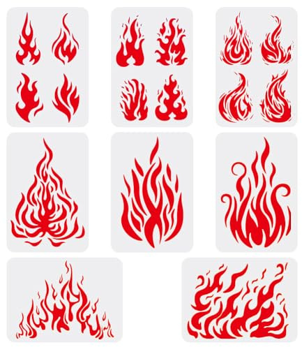 FINGERINSPIRE 8 x Schablonen zum Zeichnen und Malen, 29,7 x 21 cm, Feuerthemen-Vorlagen, Dekoration, Feuer-Zeichenschablone zum Malen auf Holz, Boden, Wand und Stoff