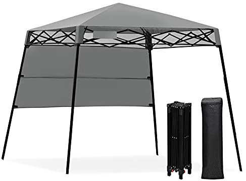 GOPLUS 181x181x210cm Tonnelle de Jardin Pliable,Tente Pliante avec Hauteur Réglable, Popup-Pavillon Chapiteau de Reception de Jardin avec Cadre Robuste, Tente de Fête avec Sac de Transport (Gris)