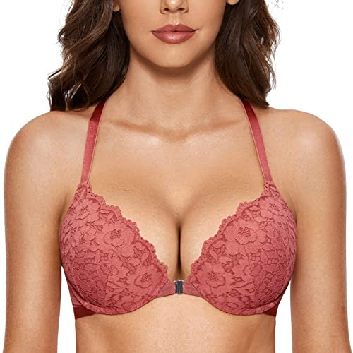 DOBREVA Front Fastening Push Up Bra Underwire Crabapple 34B