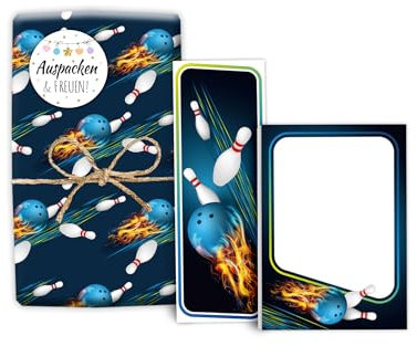 Mitgebsel-Set 8 Geschenkpapierbögen + 8 Lesezeichen + 8 Mini-Notizblöcken + 8 Aufkleber Kegeln Bowling für Jungen Mädchen Gastgeschenke für Kindergeburtstag Giveaways