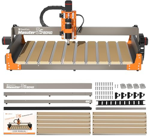 FoxAlien 3S 8040 X-axis Extension Kit with T-slot Hybrid Spoilboard Work Table for Masuter 3S CNC Router Machine, for Large Engraving Carving Projects (Extend X-axis to 32 inches)