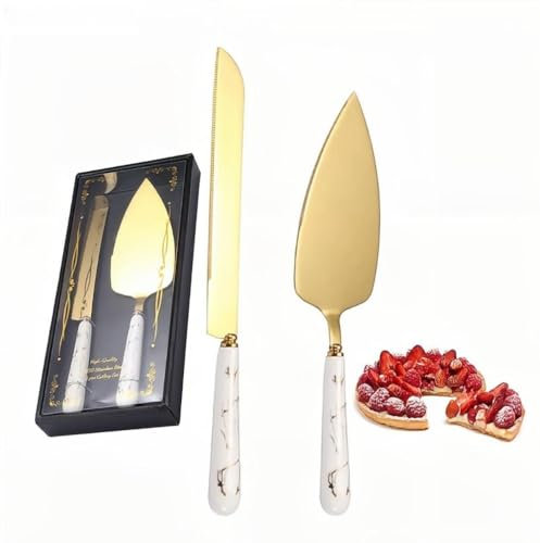 Juego De Servidor De Pala Y Cuchillo Para Pastel, Cubiertos De Acero Inoxidable, Mango De Cerámica, Servidores Para Pasteles, Tartas Y Repostería, Fiesta De Bodas, Acción De Gracias, Navidad (Blanco)