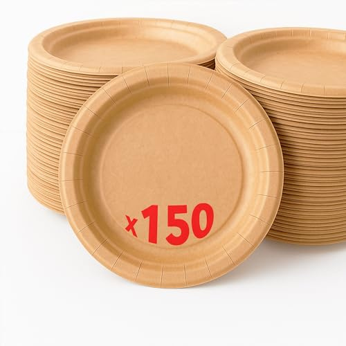 Table'Colors 150 assiettes rondes carton Kraft 22 cm - Marron - Anniversaire - Pique-nique - Mariage - Fêtes et Réceptions