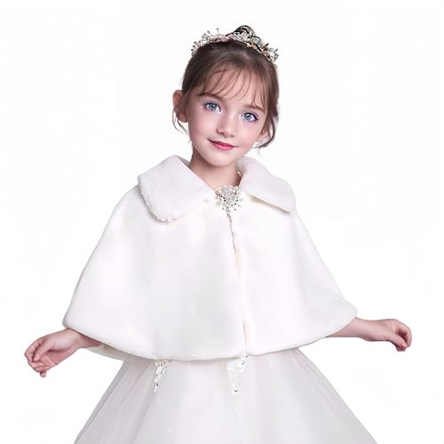 Proumhang Bolero Shrug pour Enfants Veste en Fausse Fourrure Blanche Manteau Shawl Tippet Cape d'hiver Chaude Vêtements de Mariage pour Fille Fleurie Cardigan Outwear Style 3 L(130~150)