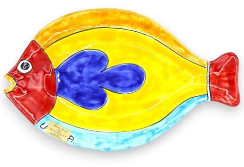 SICILIA BEDDA CAPACI Vassoio Pesce Piatto da Portata o da Appendere, in Pregiata Ceramica, L 30 x 18 cm ca. (1Unità) 2 opzioni Decoro - Decoro 2