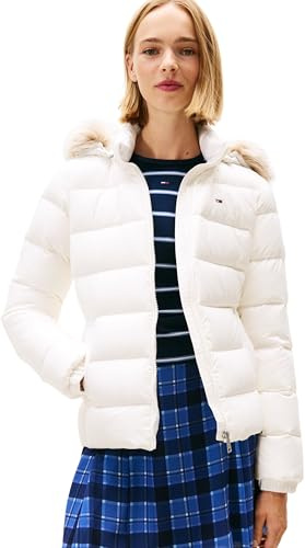 Tommy Jeans Donna Piumino Basic Hooded Down Jacket con Cappuccio, Bianco (Ecru), S