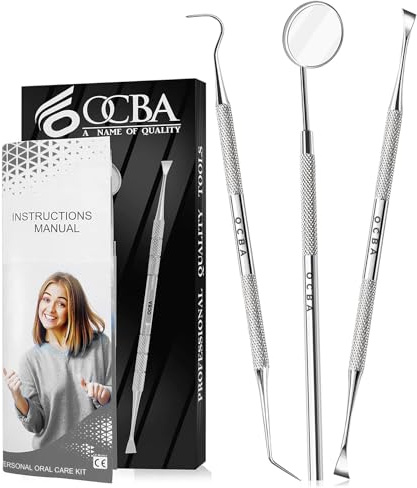 OCBA 3 Pcs Plaque Remover for Teeth Personal Cleaning tools Double Headed Tarter Scraper Stainless Steel Toothpick for Personal Oral Care