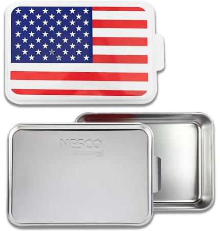 NESCO Kuchenform mit amerikanischer Flagge, hergestellt in den USA, 2 Deckel, Aluminium-Backform für patriotische Feiertage