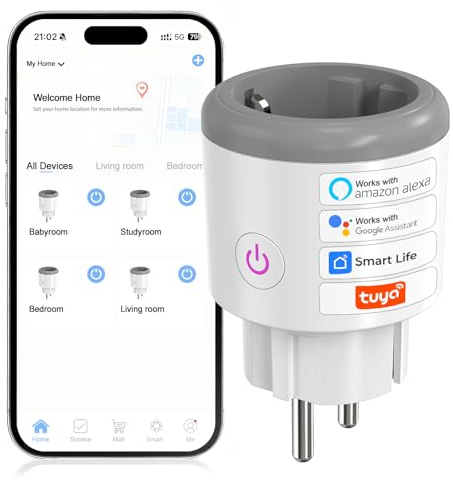Oblinple Presa Smart WiFi Presa Intelligente 16A Smart Plug con Monitoraggio energetico Controllo Vocale e Remoto App Timer Presa Elettrica Compatibile con Alexa e Google Home (1, biancastro)