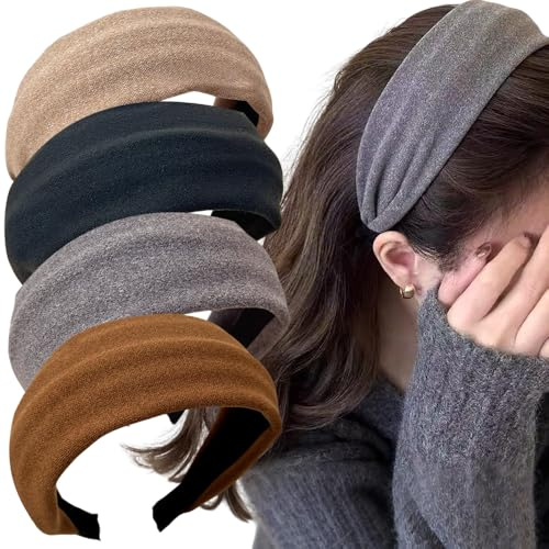 4 Stück Haarreifen Damen Elegant Haarreif Breit Drahthaarband Haarschmuck Kurze Haare Haarbands Haaraccessoires Hairband Women Feste Farbe Weiche Baumwolle Haarband Vintage Hair Band Haarbänder
