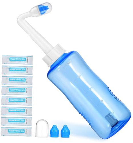Mipcase Botella de Irrigación Nasal con Boquilla Angular de 500 Ml y Gran Capacidad, Sistema de Limpieza con Sal y Cómodo para Lavado Nasal