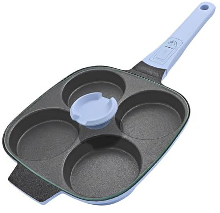 RANX INGST Sartén Tortitas con Mango Extraíble y Tapa, Sarten Tortilla Inducción 4 Agujeros, Sartén Huevos Poche Antiadherente - Azul