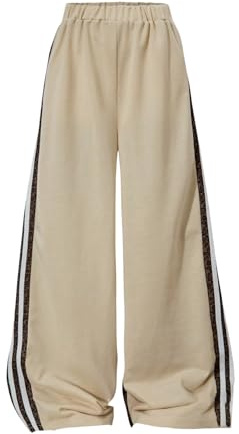 SHENHE Girl's Y2k Baggy Pants Leopard Print Side Striped Elastic Waist Track Pants Trousers Apricot 11Y