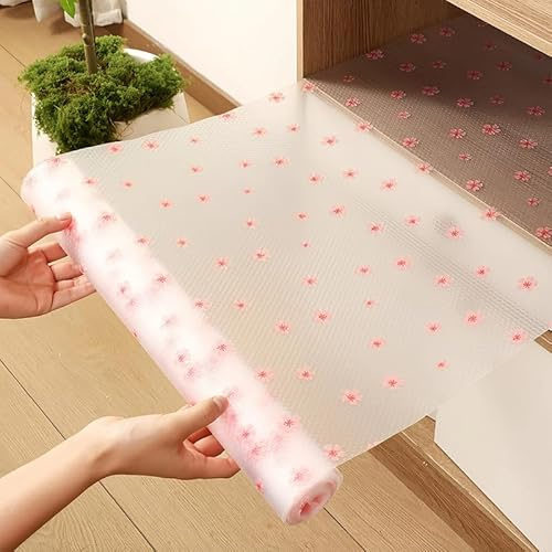 Schubladenmatte 45x300cm Eva Antirutschmatte Nicht Klebende wasserdichte Schubladeneinlage Zuschneidbar Schrankpapier für Küche Regale Kühlschrank,Kirschblüten