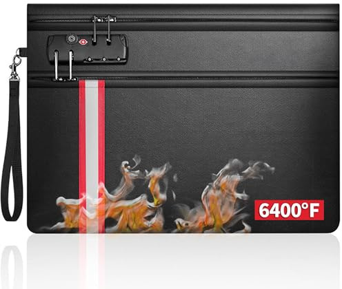 ZyfTresilliant 6400℉ feuerfeste Dokumententasche mit TSA‑Schloss, 36 × 26 cm Geldkassette Feuerfest Wasserdicht, feuerfeste geldkassette, Aufbewahrung für Bargeld, Reisepass und Wertsachen