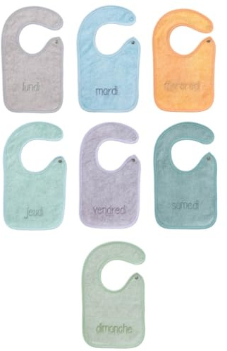 babyCalin Set de 7 Bavoirs Naissance Brodés 17 x 29 cm