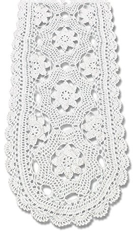 KEPSWET Cotton Floral Oval Handmade Crochet Lace Table Runner White (12x36 inch)