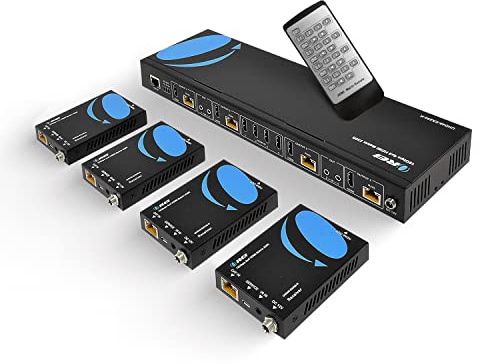 OREI 4K 4x4 HDMI Extender Matrix - UltraHD 4K @ 60Hz 4:4:4 Over Single CAT5e/6/7 Cable with HDR Switcher & IR Control, RS-232 - Up to 230 Ft - 1080P Downscale - 4 x Loop Out - 4 Receivers Included