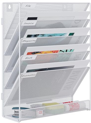 EasyPAG Portadocumenti a Parete A4 6 Compartimenti Metallo Rete,Portariviste a Muro,Porta Lettere da Appendere,Organizzatore Posta da Muro per Ufficio & Casa,Bianco