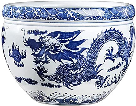 Tazón de pez perla de fuego de doble dragón, maceta de plantas suculentas, estilo chino, macetas de flores de porcelana azul y blanca, decoración de escritorio para el hogar, regalo de decoración de