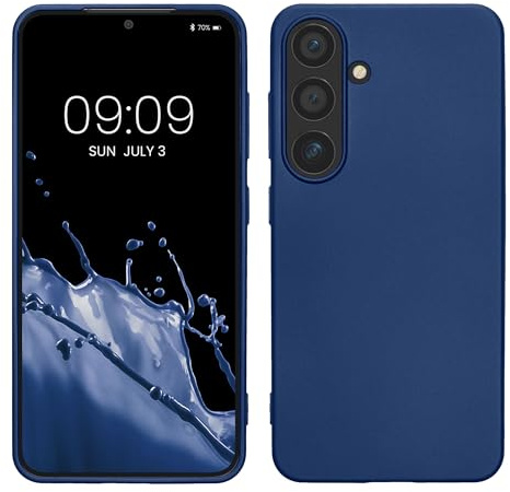 kwmobile fodral kompatibelt med Samsung Galaxy S24 fodral - skyddande silikonfodral med metallisk skimrande - mobilfodral metallic blå