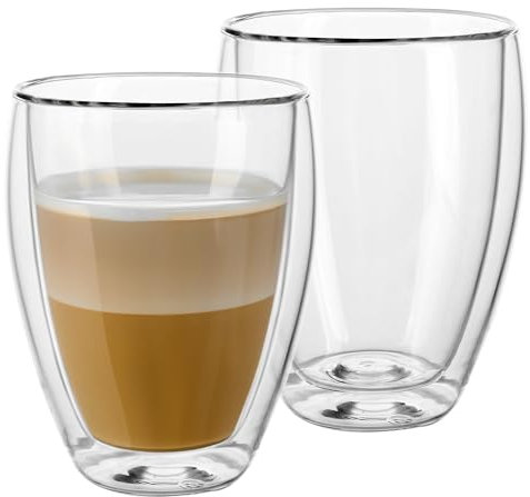 Lot de 2 verres à café à double paroi - 250 ml - Idéal pour latte macchiato, cappuccino, expresso - Design élégant - Résistant à la chaleur - Passe au lave-vaisselle