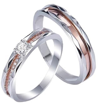 Molioaki Verlobungsring Paar Silber Paar Ringe mit Gravur Personalisierte Ringe mit Zirkon Freundschaftsringe Paar Hochglanzpoliert Breite Partnerringe für Sie und Ihn Set