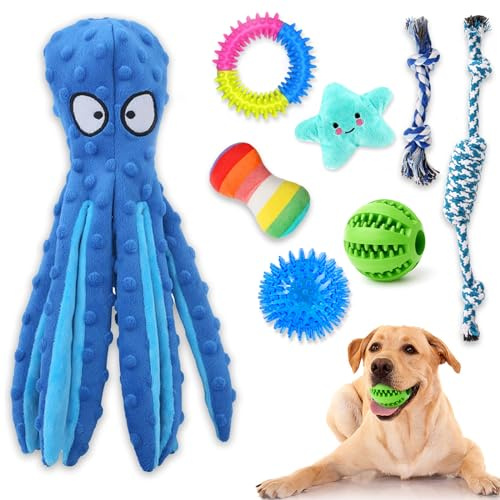 Kapetgo 8 Pack Luxury Puppy Toys for Teething Small Dogs - Squeaky Plush Rope Toy Set With Chew Toys, Ball and More for Dogs