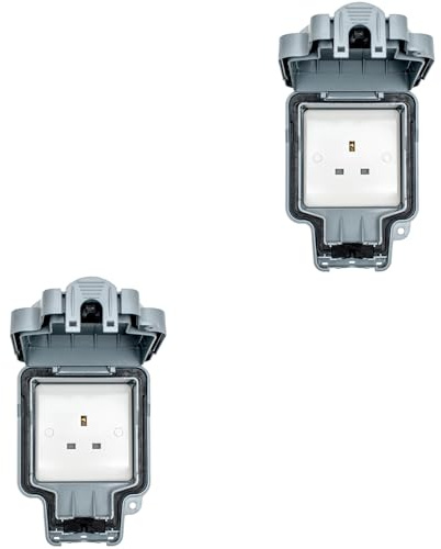 2 PACK IP66 Outdoor 1 Gang Single Unswitched 13A UK Plug Socket Garden Enclosure - Weatherproof Mains Power Outlet
